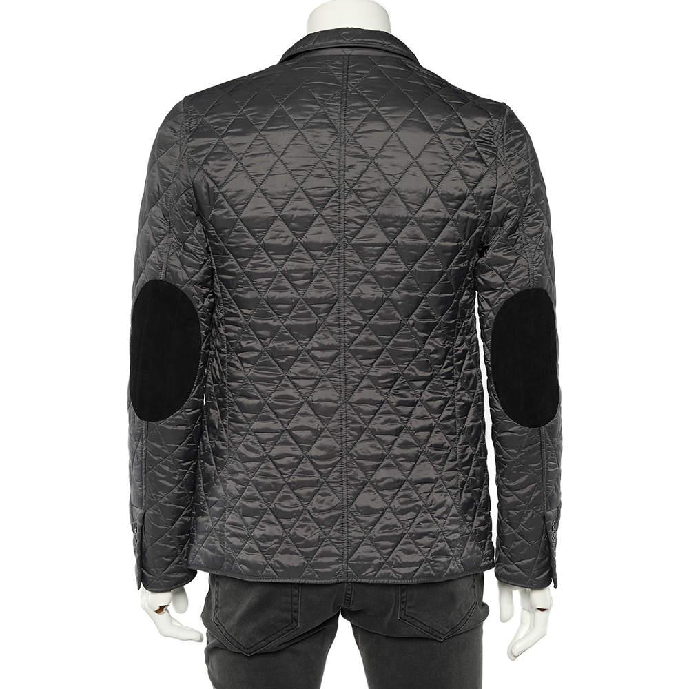 Black Burberry Charcoal Grey Quilted Synthetic Jacket M For Sale