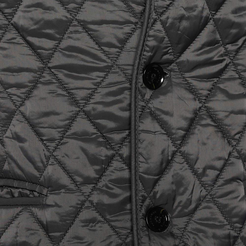 Burberry Charcoal Grey Quilted Synthetic Jacket M In Good Condition For Sale In Dubai, Al Qouz 2