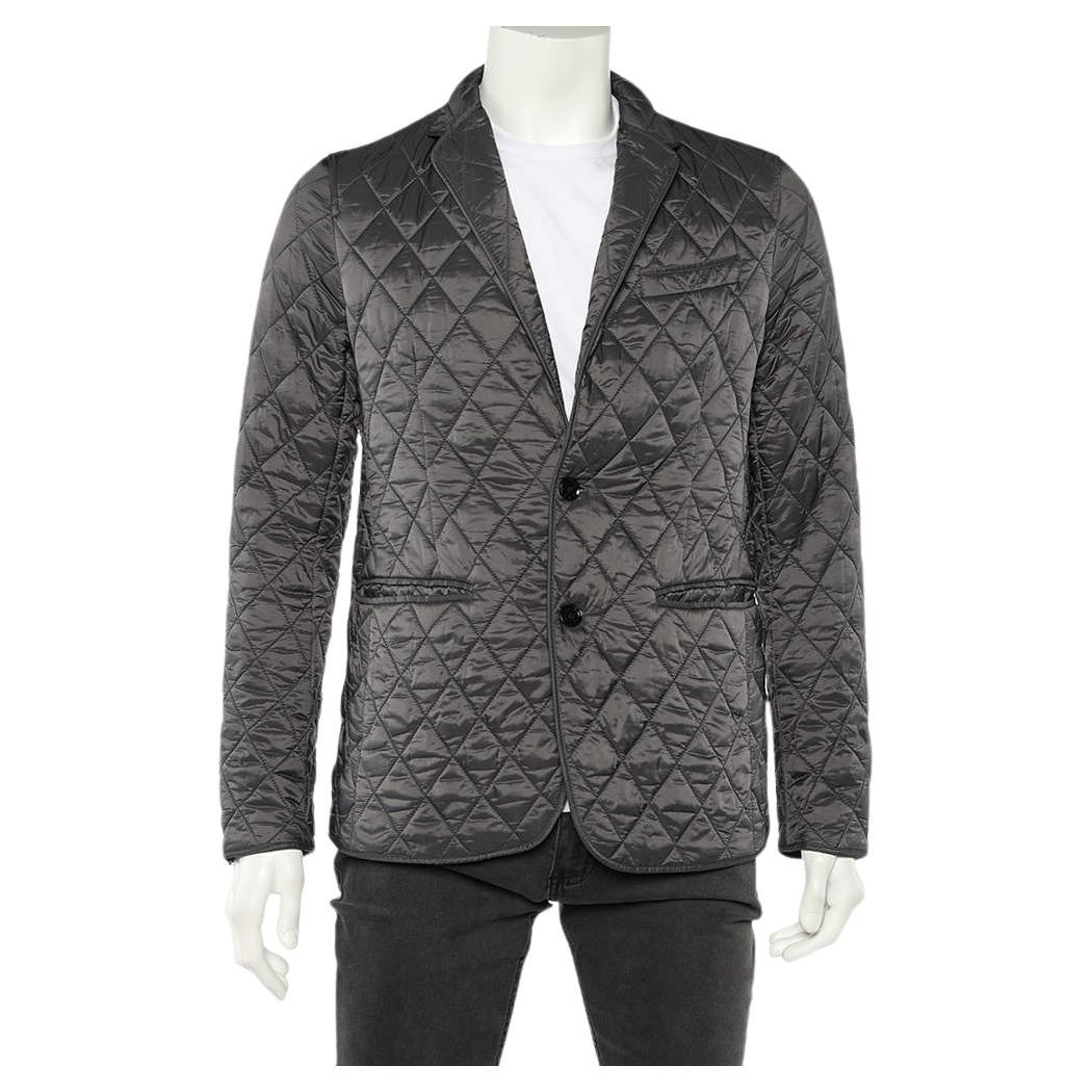 Burberry Charcoal Grey Quilted Synthetic Jacket M For Sale