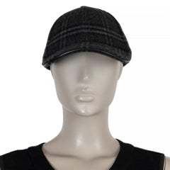BURBERRY charcoal grey wool CHECK Baseball Cap Hat M