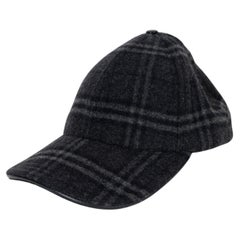 BURBERRY charcoal grey wool CHECK Baseball Cap Hat M