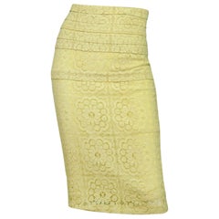 Burberry Chartreuse Cotton-Blend Lace High Waist Pencil Skirt sz US2