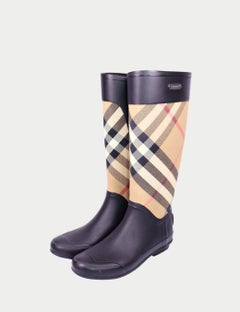 Burberry Check Panel Black Rain Boots - EU 38