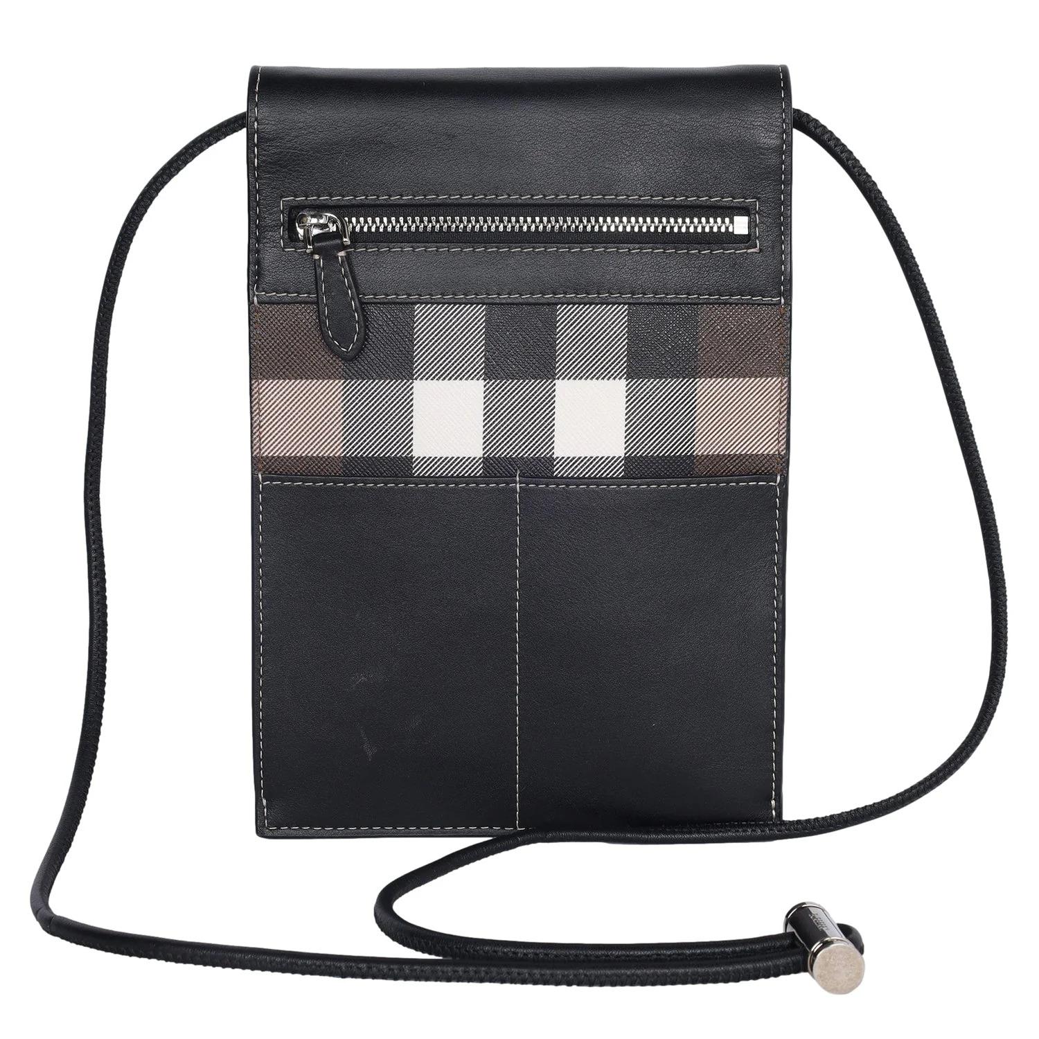 Black Burberry Check Print Leather Robin Crossbody Bag Multicolor For Sale