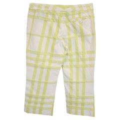 Burberry Checked Capri Pants in White and Green Cotton
