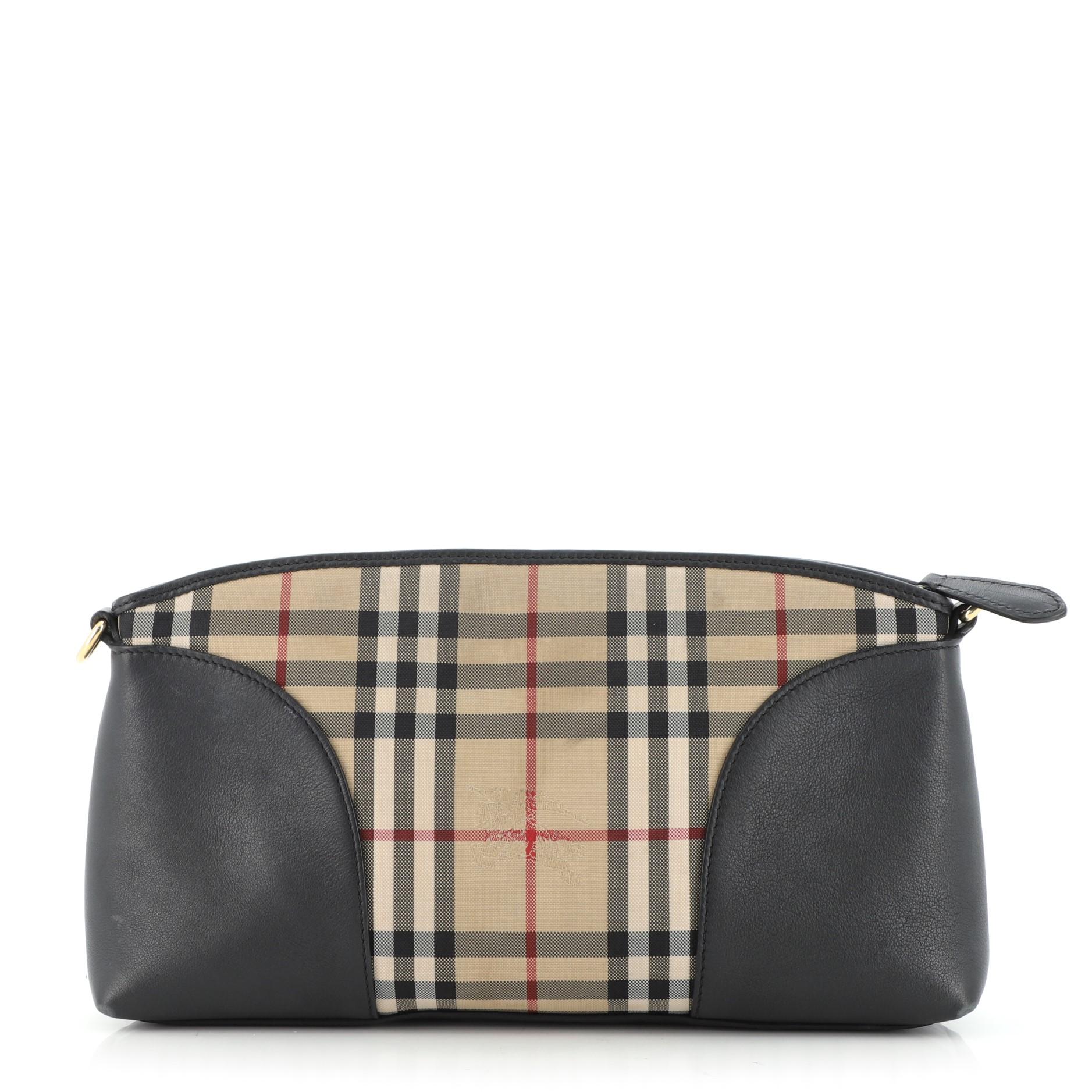 Burberry Chichester Umhängetasche Horseferry Kariertes Segeltuch und Leder Klein (Schwarz)