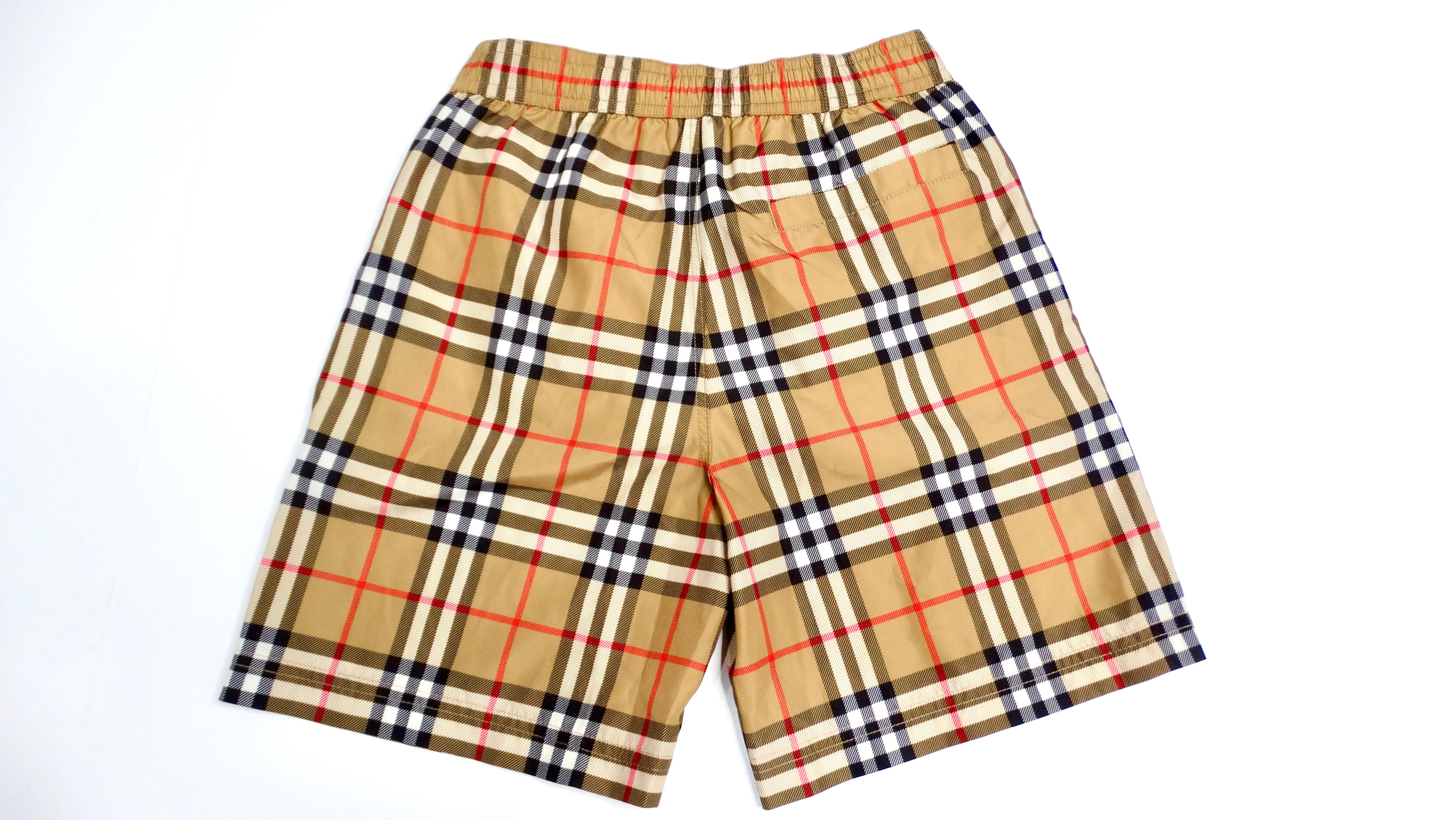 Burberry Children Antique Yellow Plaid Boys' Swim Trunks In Good Condition For Sale In Scottsdale, AZ