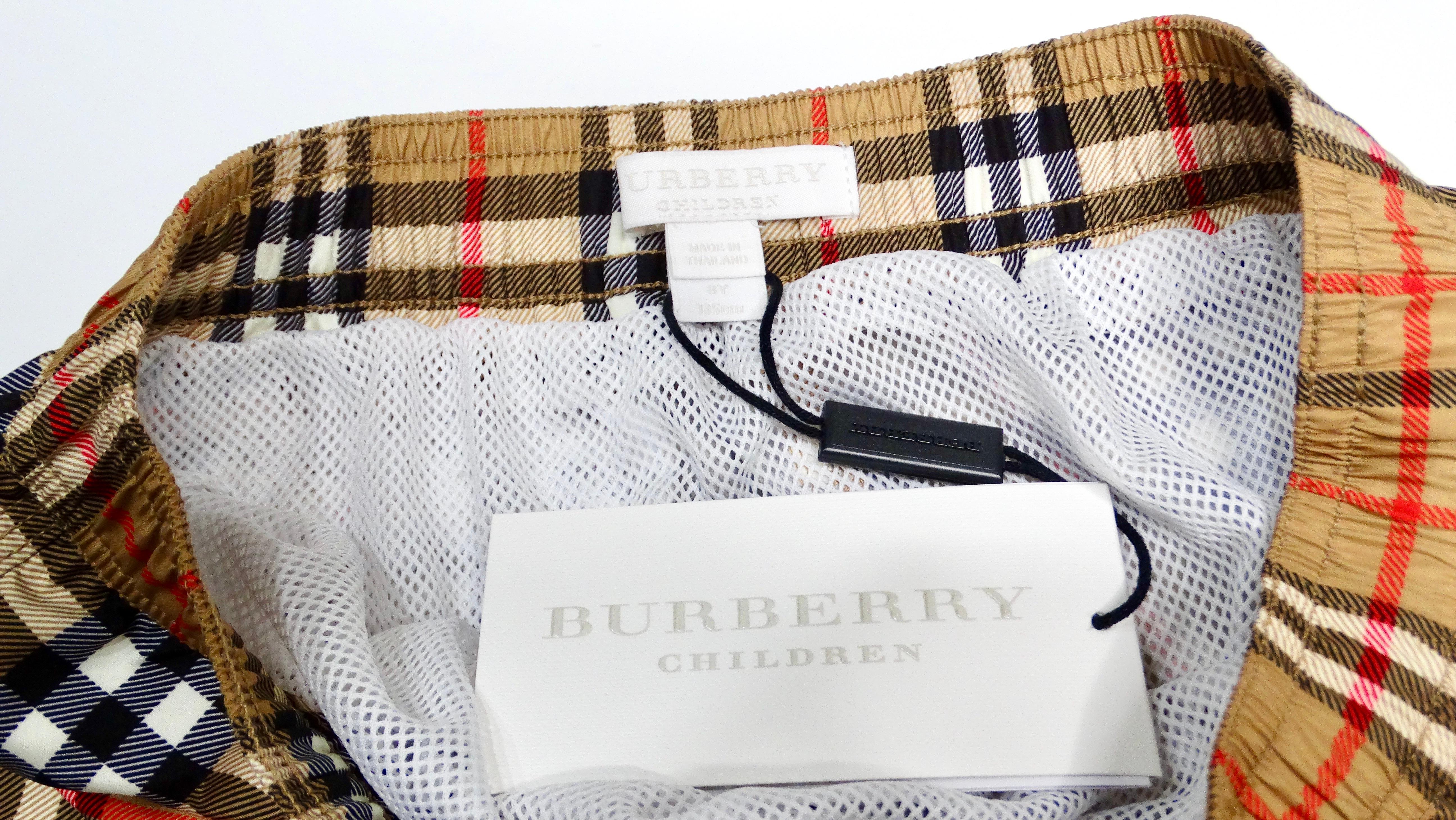 Burberry Children Antique Yellow Plaid Boys' Swim Trunks For Sale 1