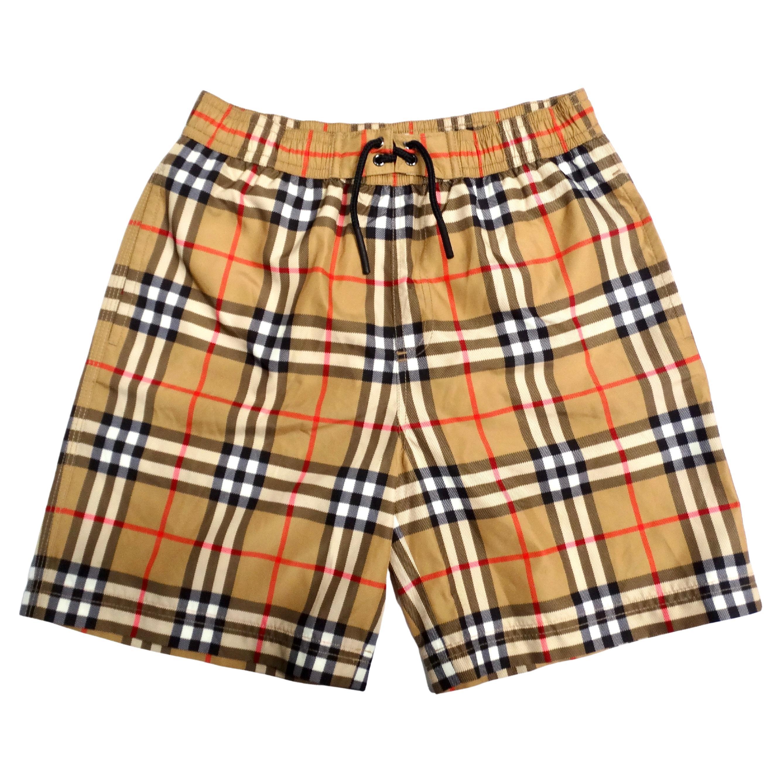 Burberry Children Antique Yellow Plaid Boys' Swim Trunks