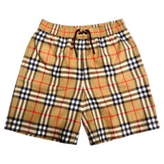 Burberry Children Antique Yellow Plaid Boys' Swim Trunks
