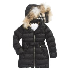 Burberry Children Kid's 7Y Black Puffer Fur Trimmed Coat Winter Jacket 124b16