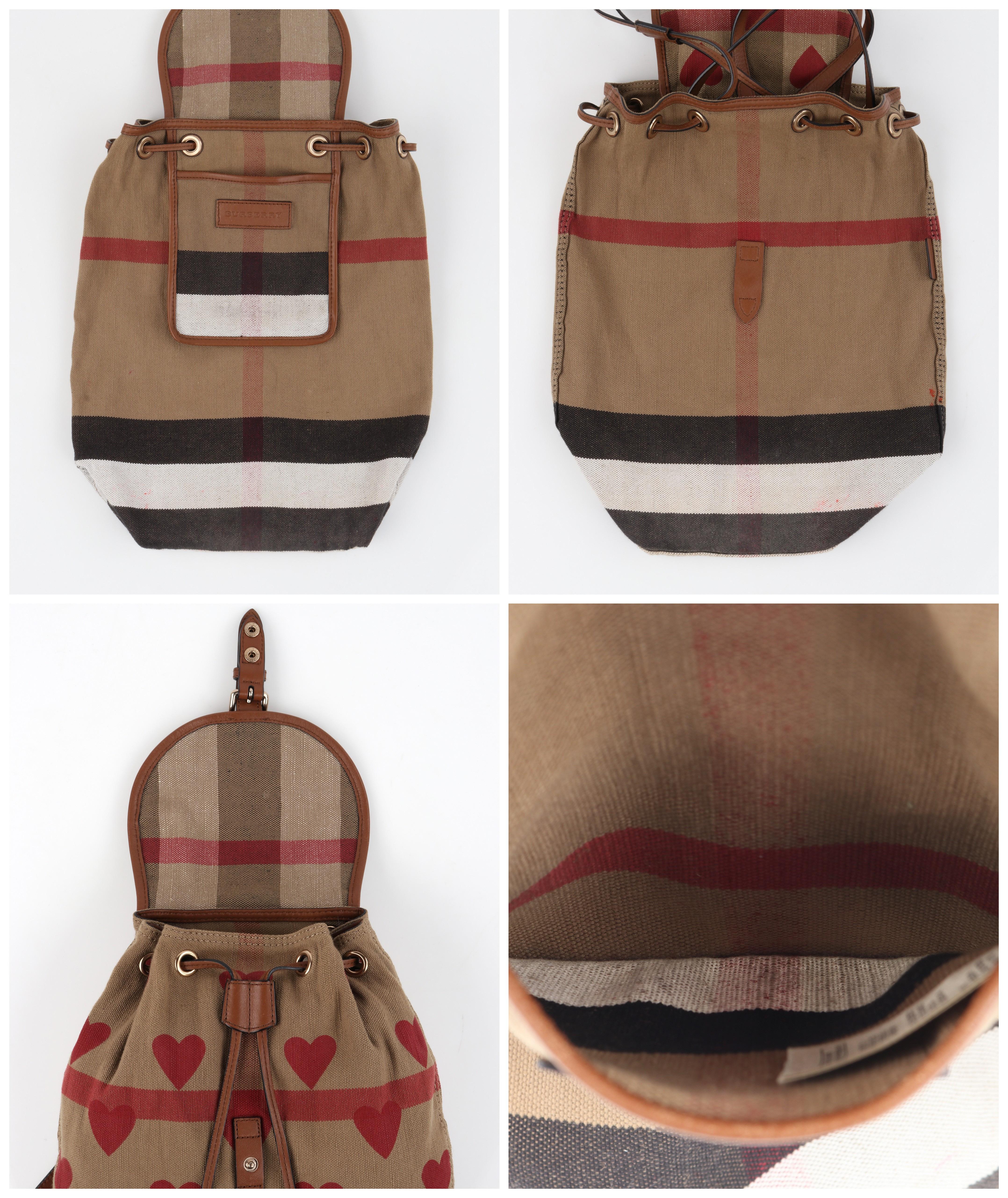 Women's BURBERRY Chilton Check Hearts Canvas Leather Trim Backpack