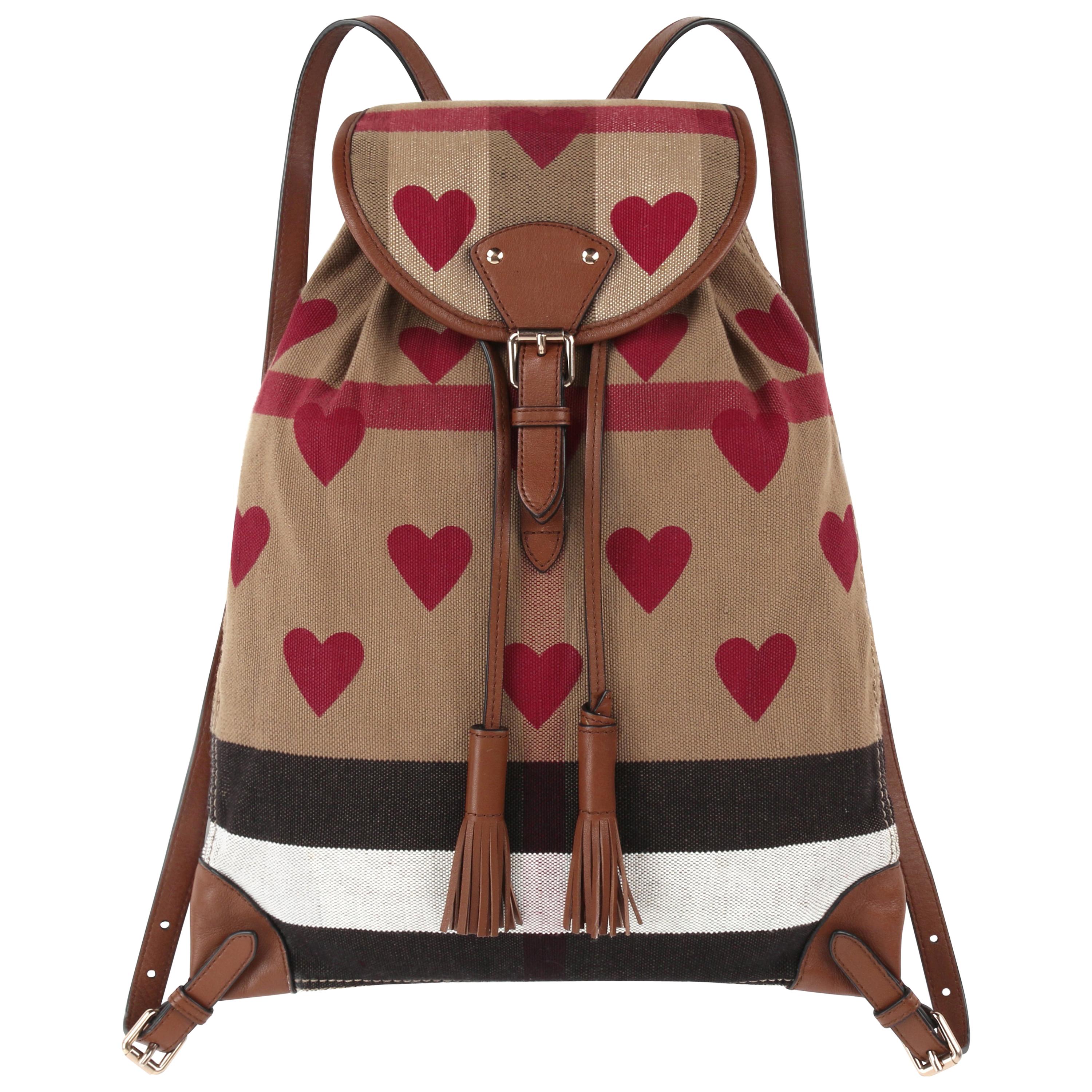 BURBERRY Chilton Check Hearts Canvas Leather Trim Backpack