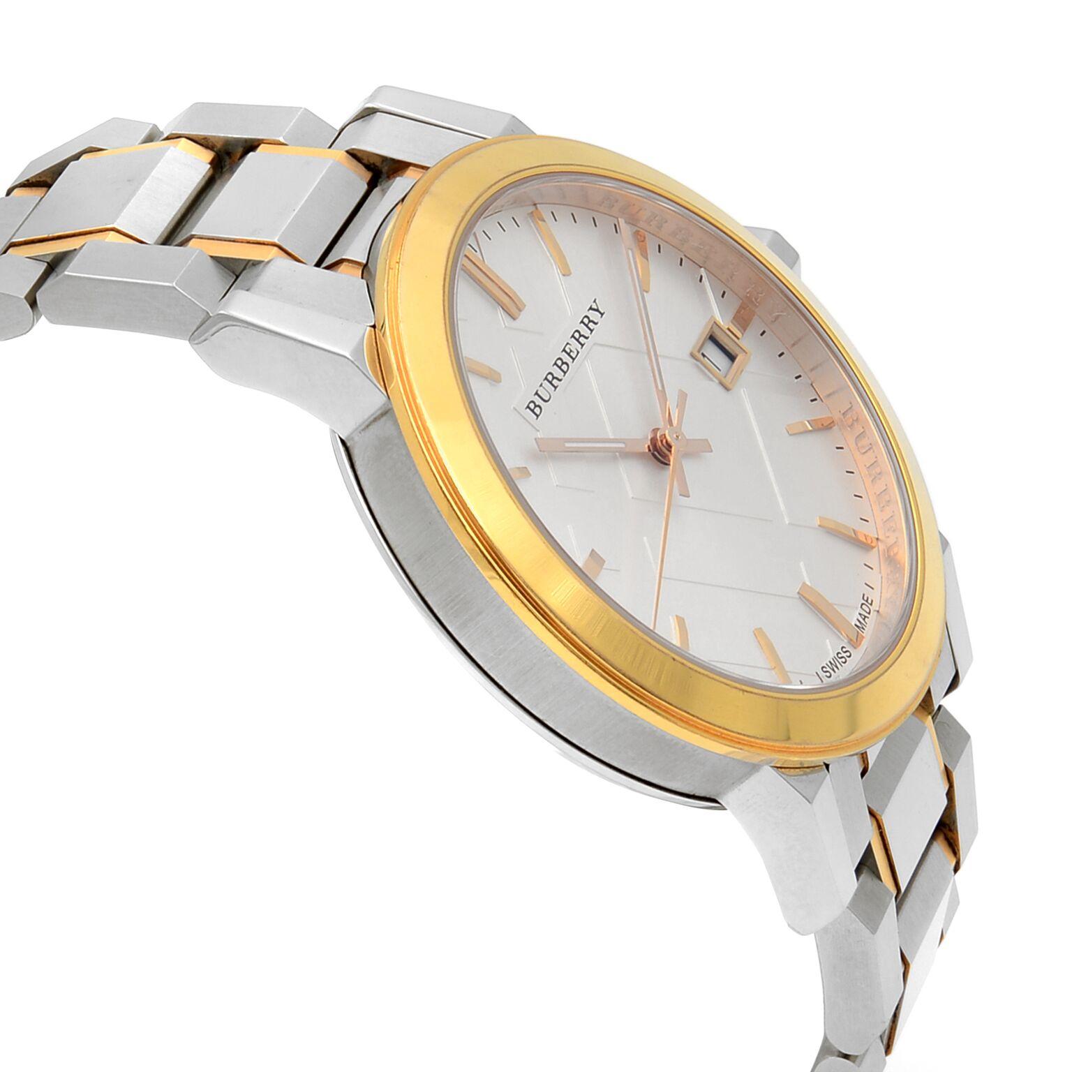 Burberry Classic Two-Tone Silver Dial Quartz Womens Watch BU9006 In Good Condition In New York, NY