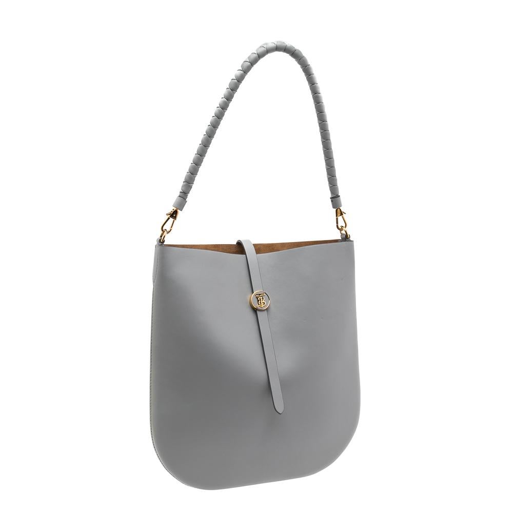 Gray Burberry Cloud Grey Leather Anne Hobo
