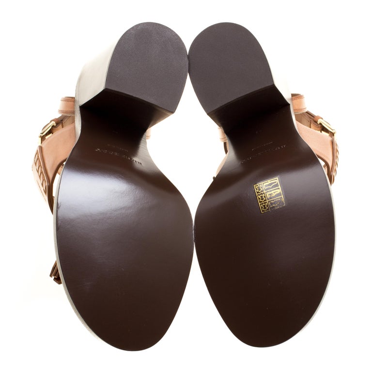 cognac block sandals