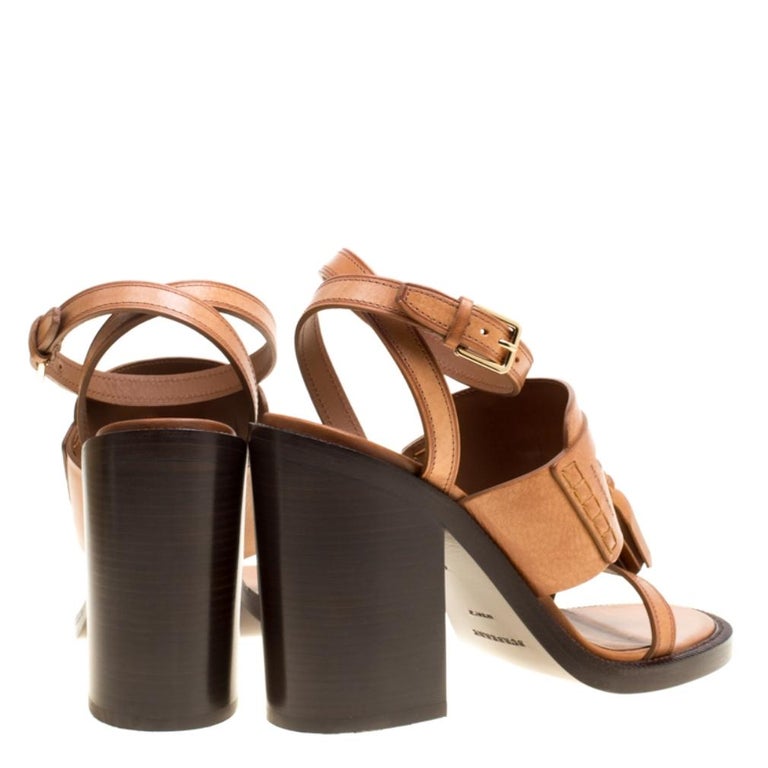 cognac block sandals
