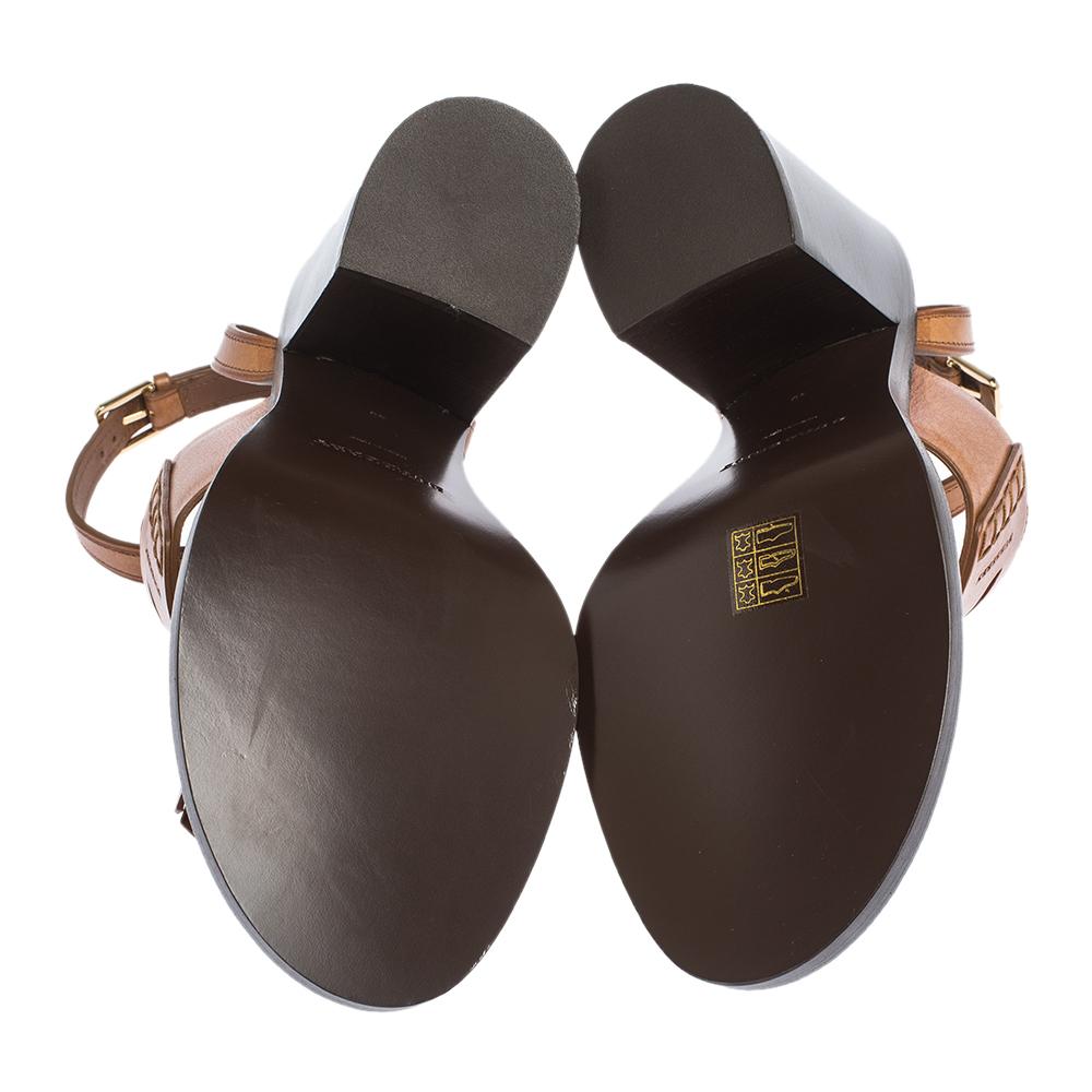 Burberry Cognac Brown Leather Bethany Tassel Detail Block Heel Sandals Size 40 2