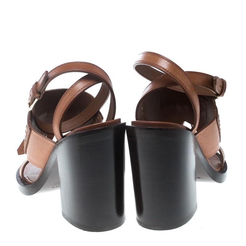 Burberry Cognac Brown Leather Bethany Tassel Detail Block Heel Sandals Size 40 4