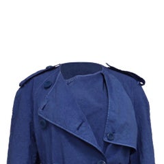 Burberry Collarless Double Breasted Trench Coat in Blue Polyamide