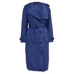 Burberry Collarless Double Breasted Trench Coat in Blue Polyamide