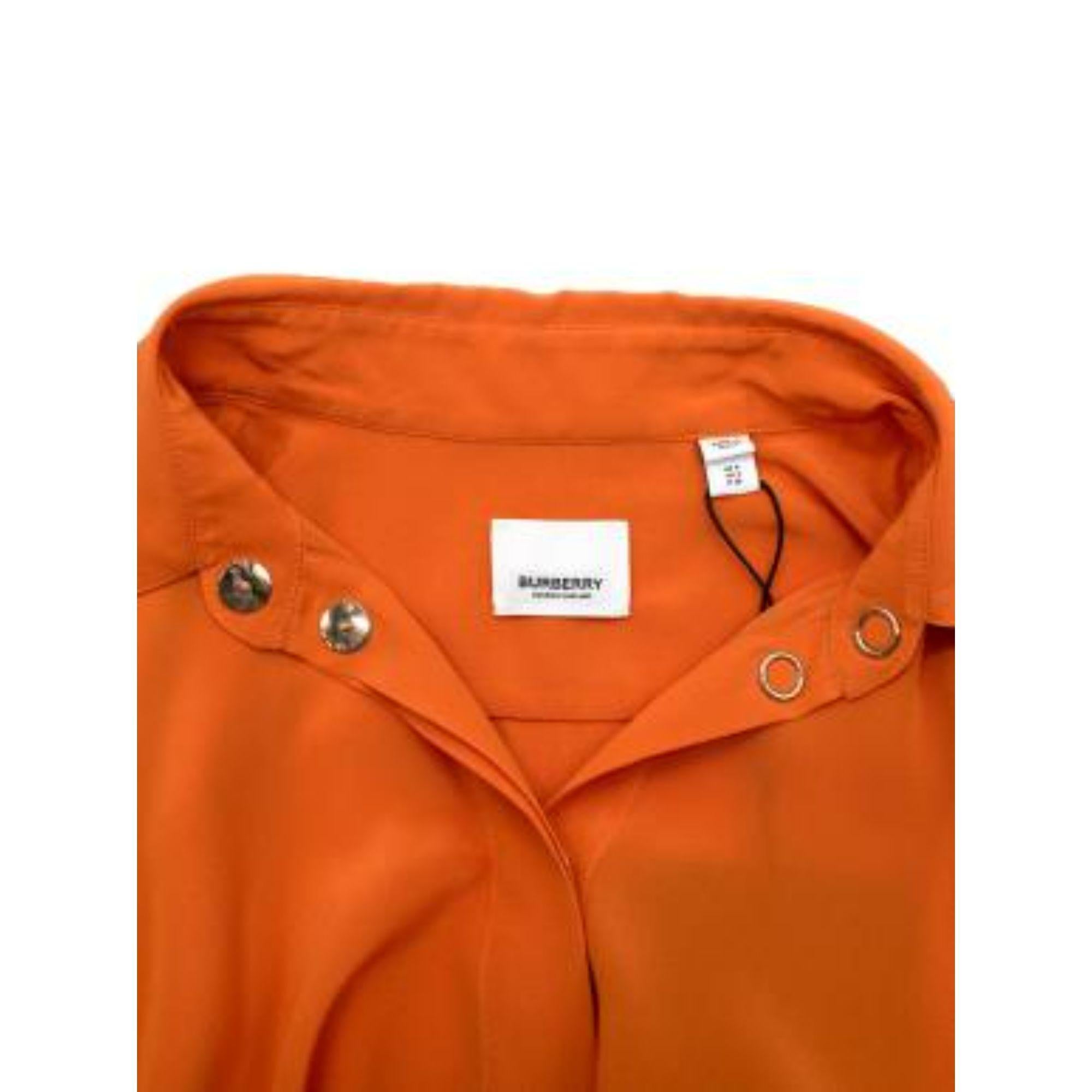Women's Burberry Contrast Cuff Orange Silk Button Up Shirt For Sale