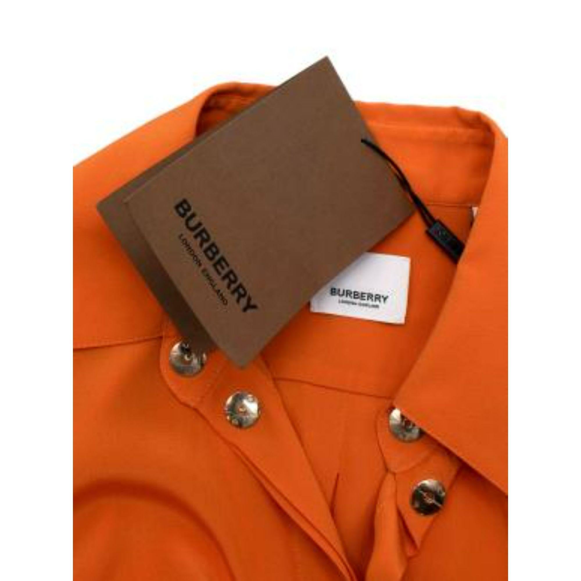 Burberry Contrast Cuff Orange Silk Button Up Shirt For Sale 1