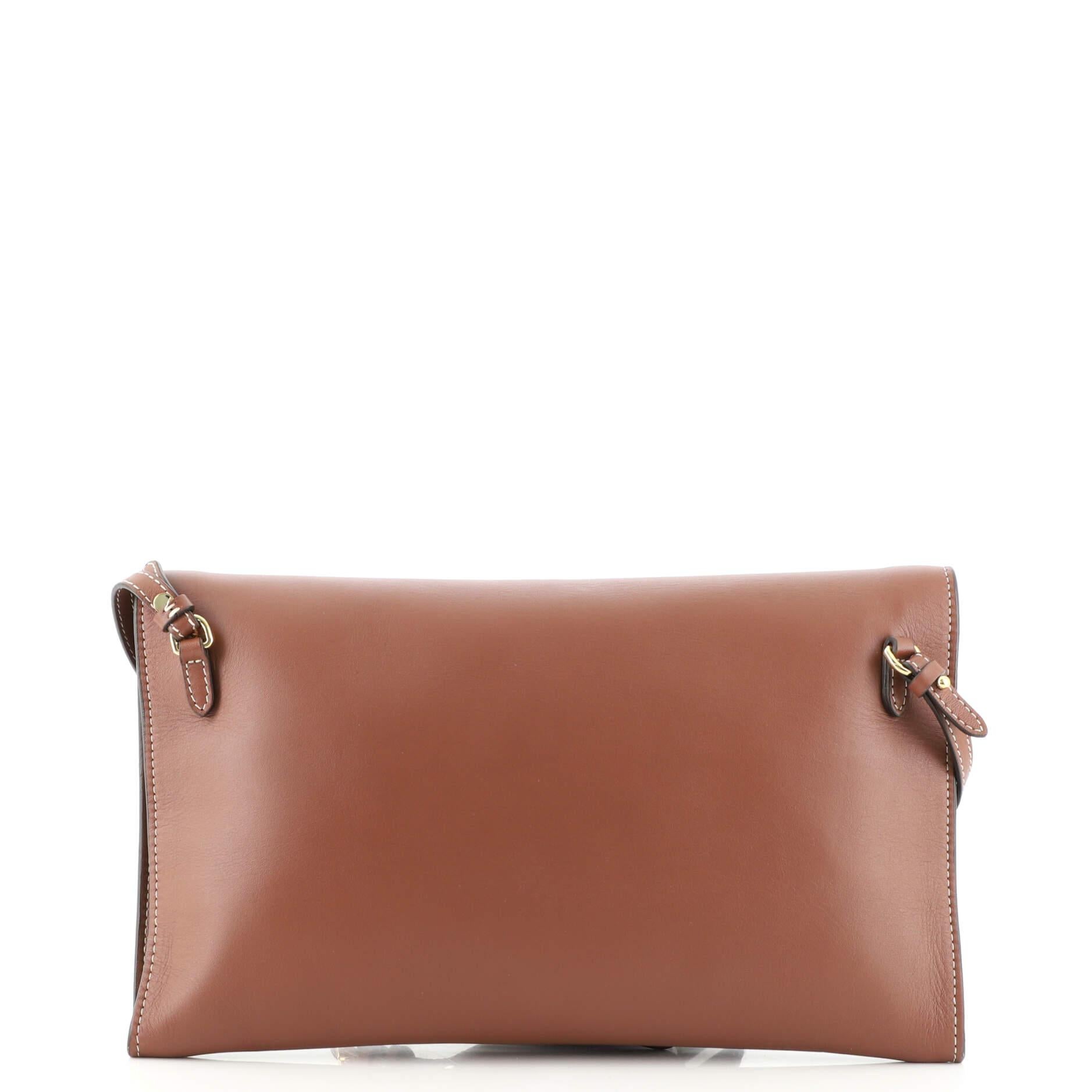 Brown Burberry Convertible Fold Over Pocket Clutch Leather Small