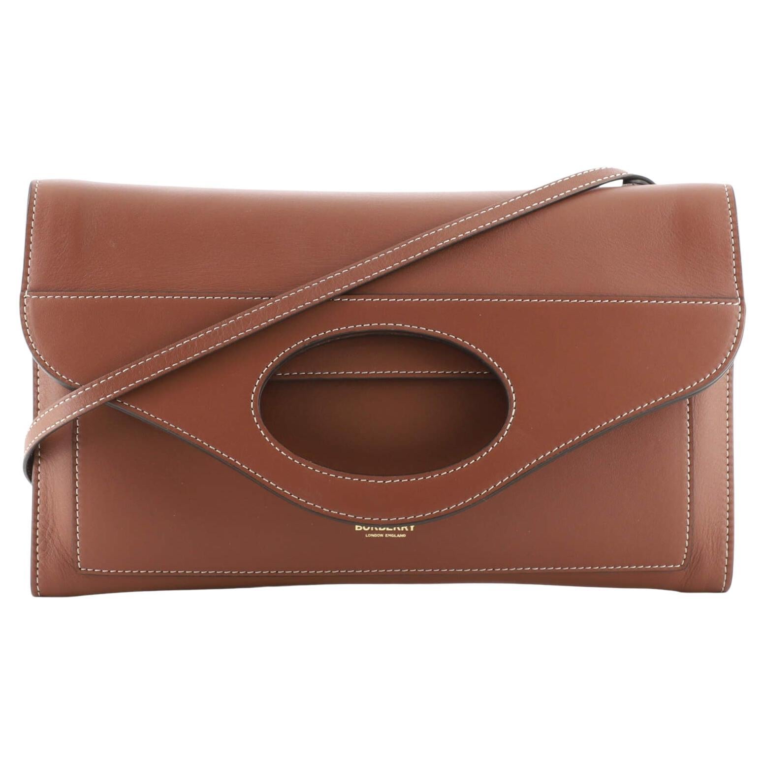 Burberry Convertible Fold Over Pocket Clutch Leather Small