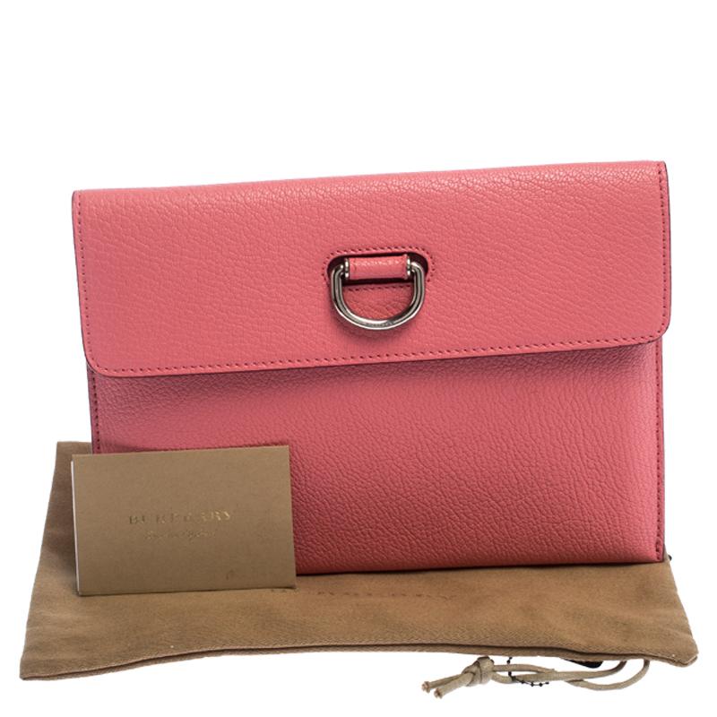 Burberry Coral Pink Leather Patton Clutch 6