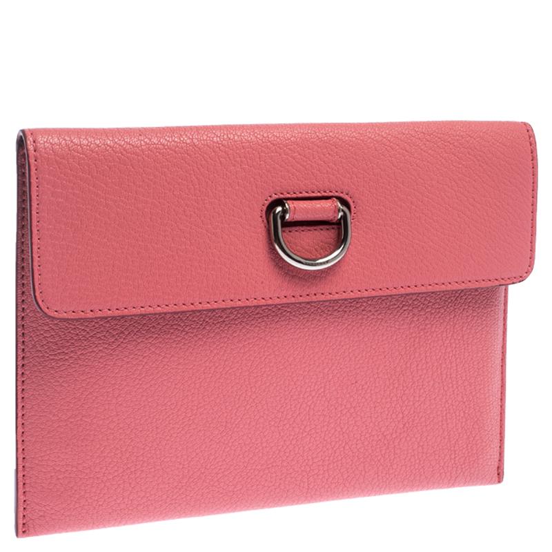 Burberry Coral Pink Leather Patton Clutch 4