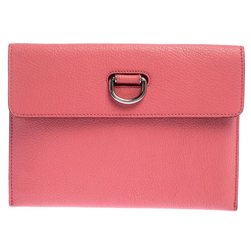 Burberry Coral Pink Leather Patton Clutch
