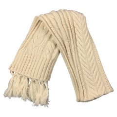 BURBERRY Cream Cable Knit Wool Cashmere Tassel Fringe Scarf