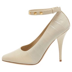 Burberry Cream Croc Embossed Ankle Strap Pumps Size 39.5
