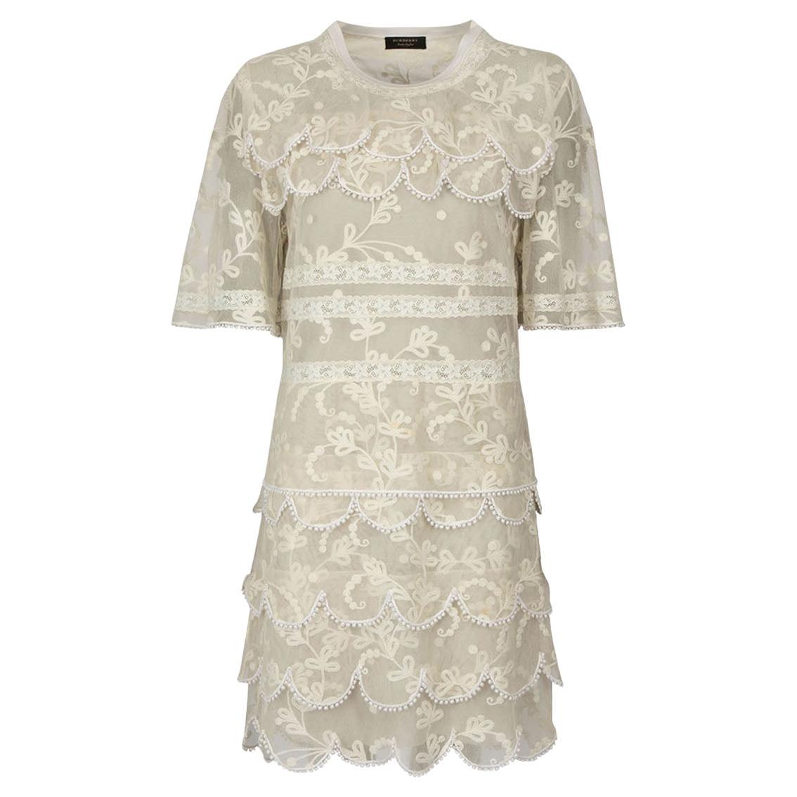 Burberry Cream Lace Overlay Mini Dress Size XS For Sale