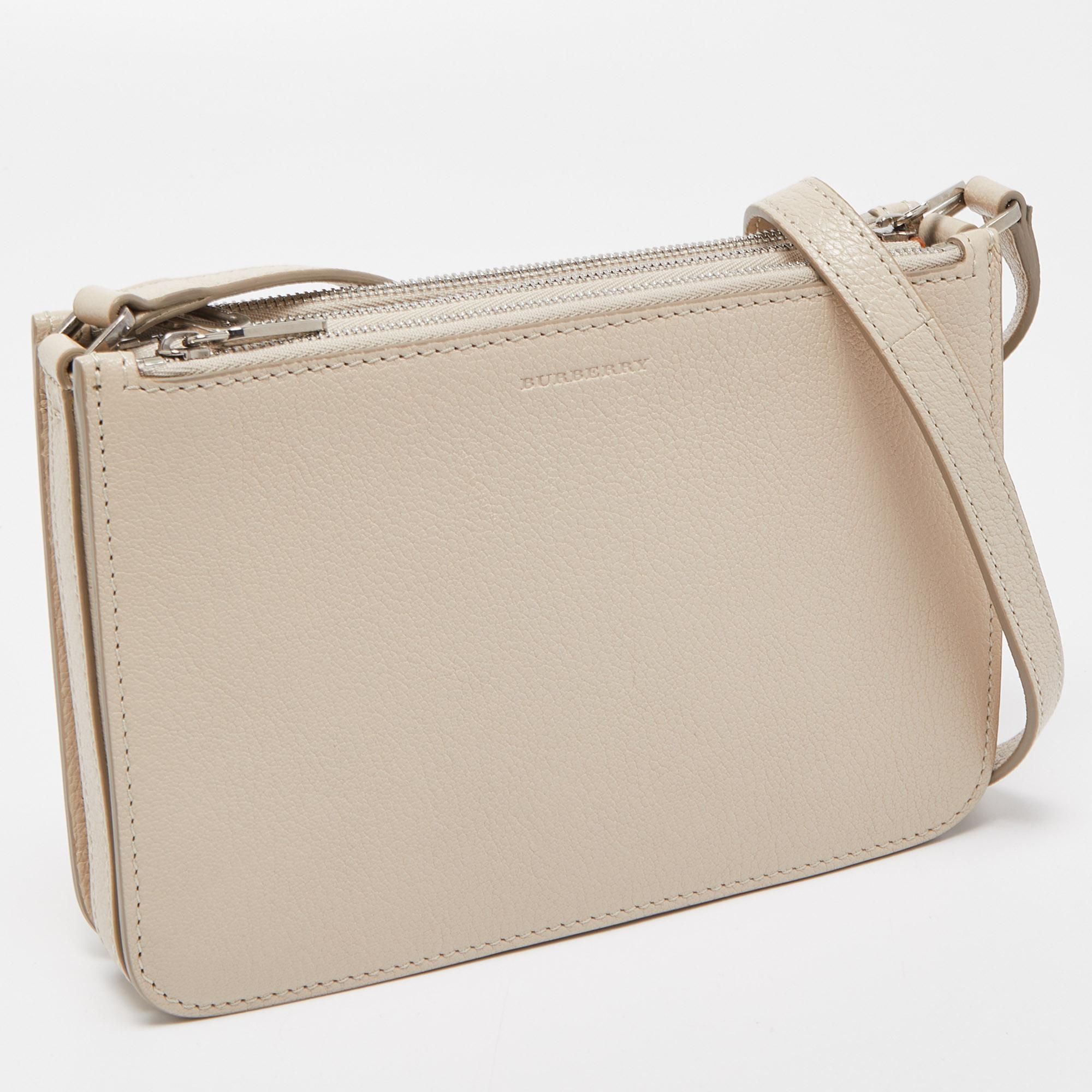 Women's Burberry Cream Leather Triple Zip Crossbody Bag