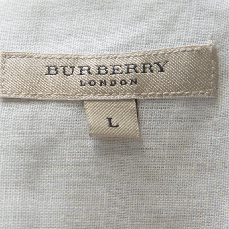 Burberry Cream Linen Buttoned Light Jacket L In Excellent Condition In Dubai, Al Qouz 2