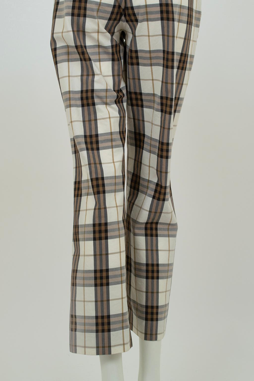 Burberry Cream Nova Check Plaid Flat Front Straight Pants – US 8 or M, 2001 2