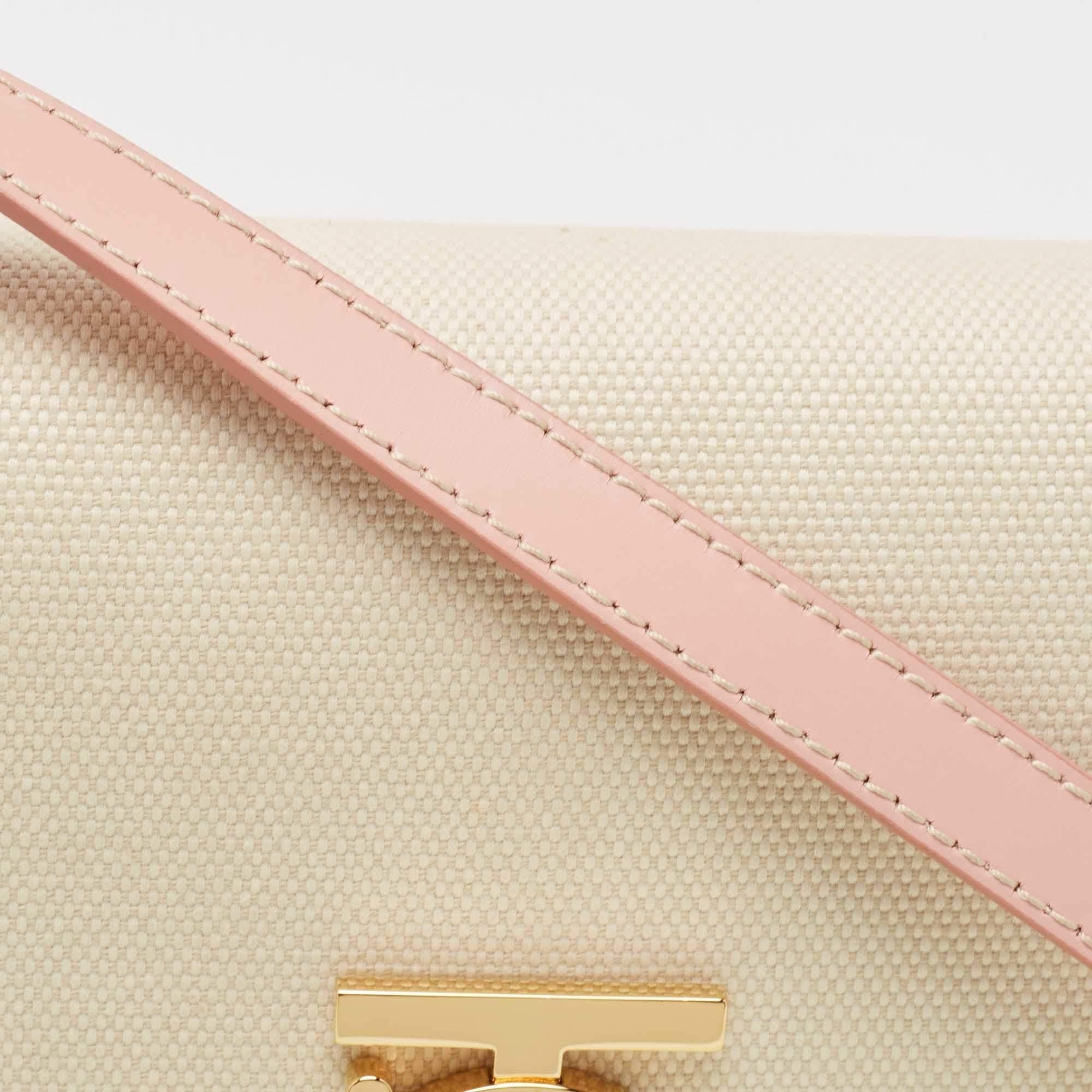 Burberry Cream/Pink Canvas and Leather Small TB Shoulder Bag For Sale 6