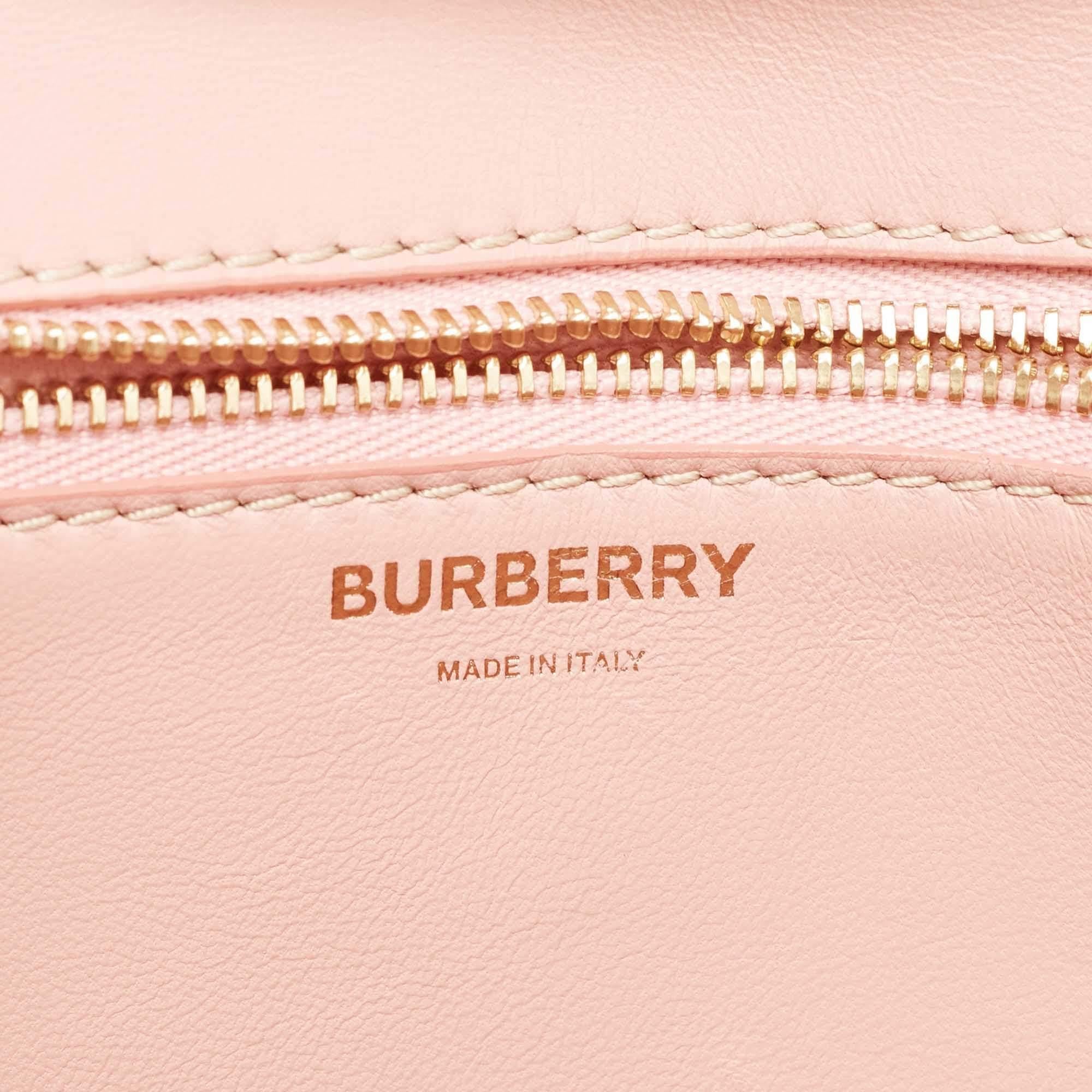 Burberry Cream/Pink Canvas and Leather Small TB Shoulder Bag For Sale 4