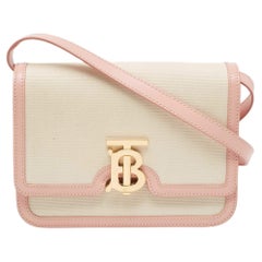 Burberry Cream/Pink Canvas and Leather Small TB Shoulder Bag