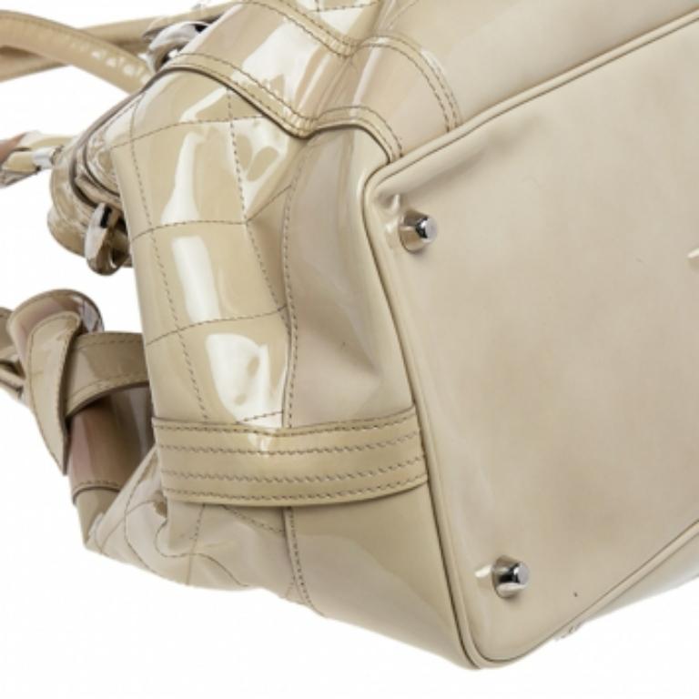 Burberry Cream Quilted Patent Leather Beaton Tote 5