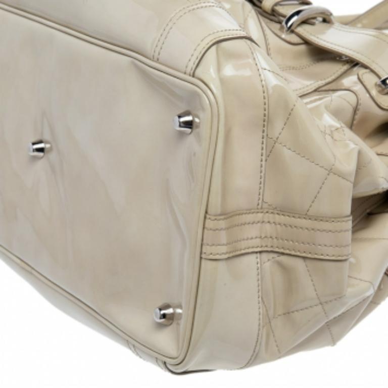 Burberry Cream Quilted Patent Leather Beaton Tote 6