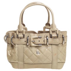 Burberry Cream Quilted Patent Leather Beaton Tote