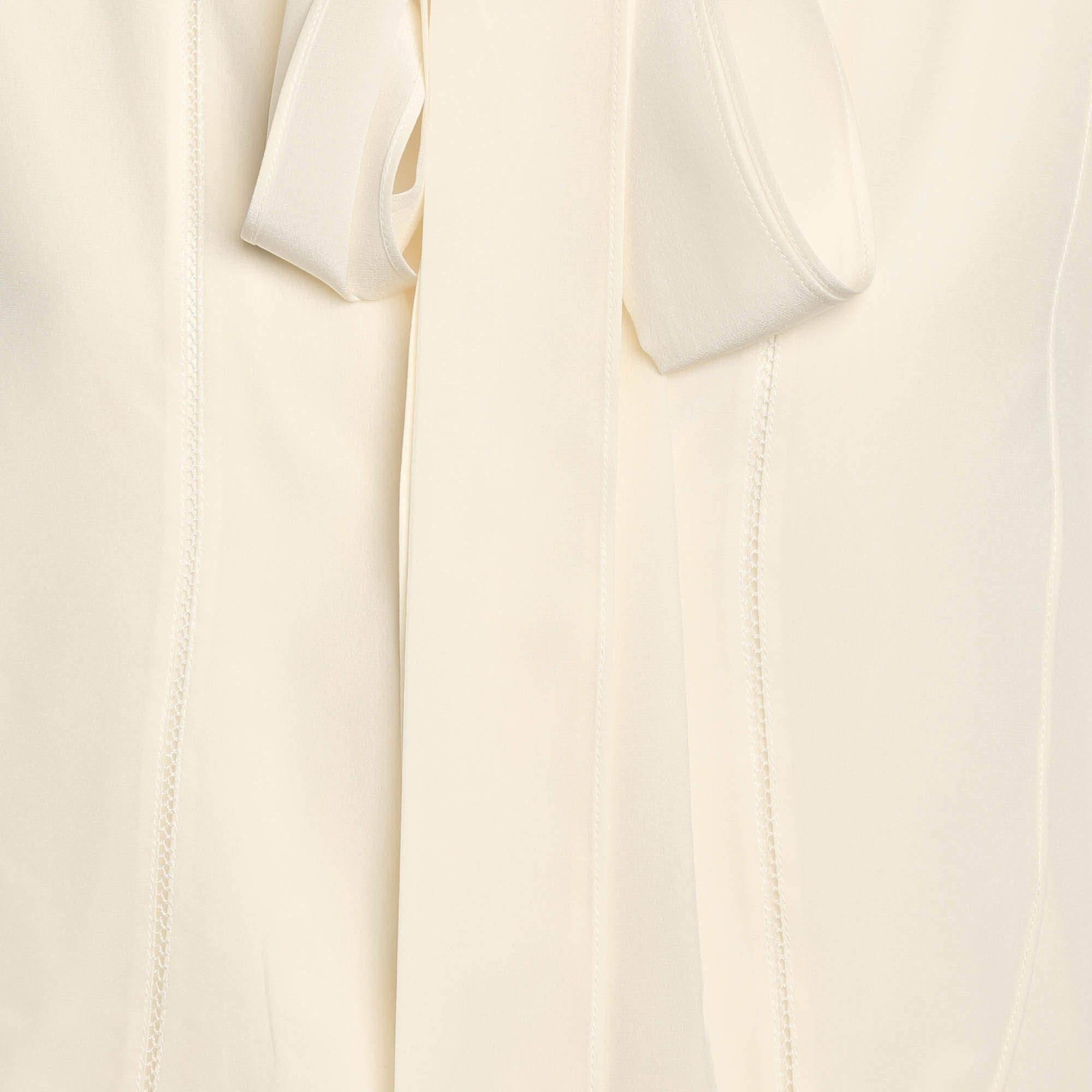 Beige Burberry Cream Silk Neck Tie Long Sleeves Top S