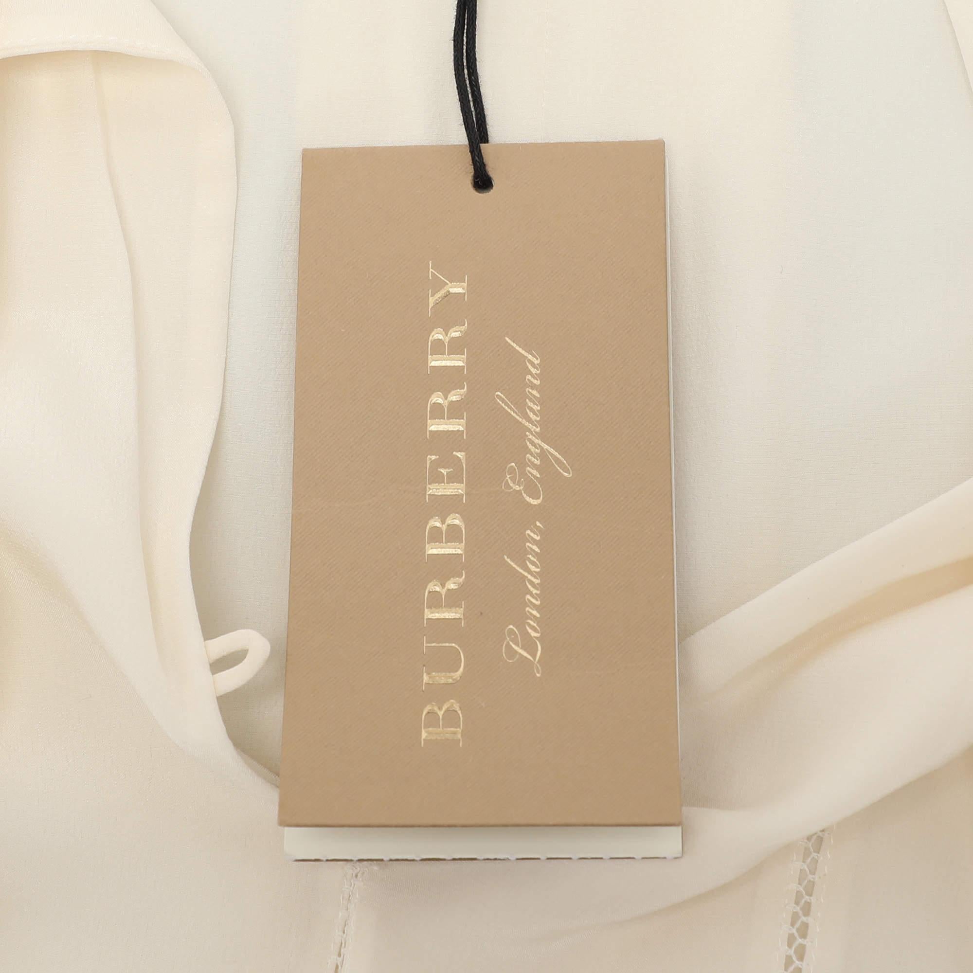 Burberry Cream Silk Neck Tie Long Sleeves Top S In Good Condition In Dubai, Al Qouz 2