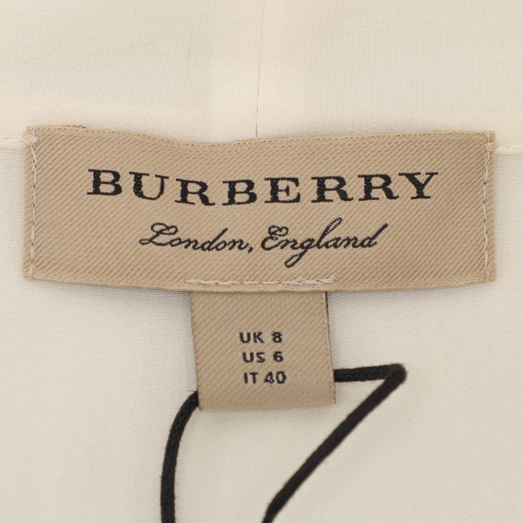 Women's Burberry Cream Silk Neck Tie Long Sleeves Top S