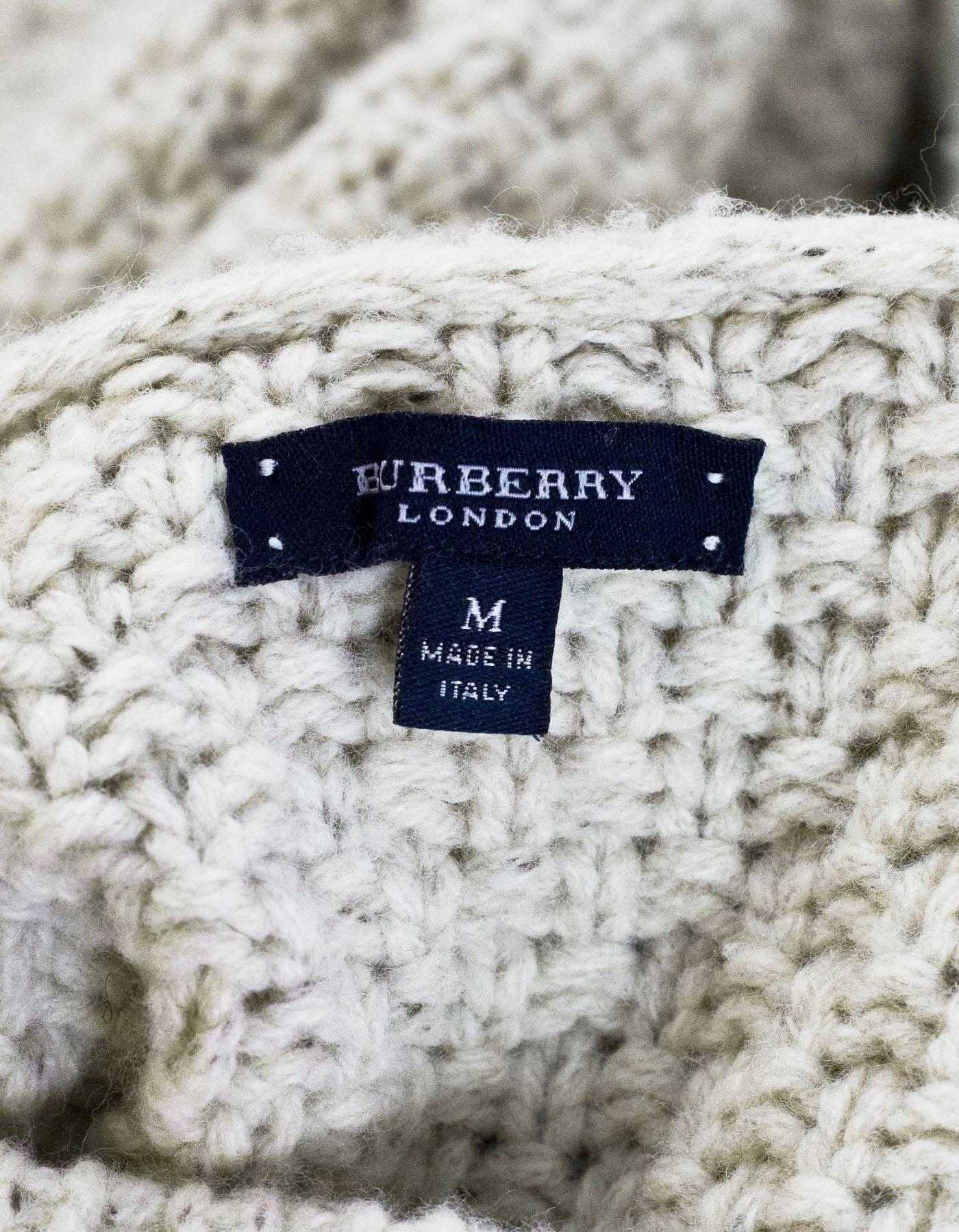 Gray Burberry Cream Wool Cable-Knit Sweater Sz M