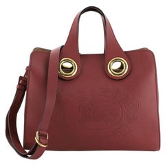 Burberry Crest Grommet Tote Embossed Leather Large