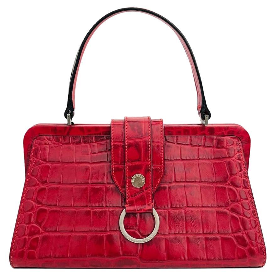 Burberry Croc Embossed Leather Handbag For Sale
